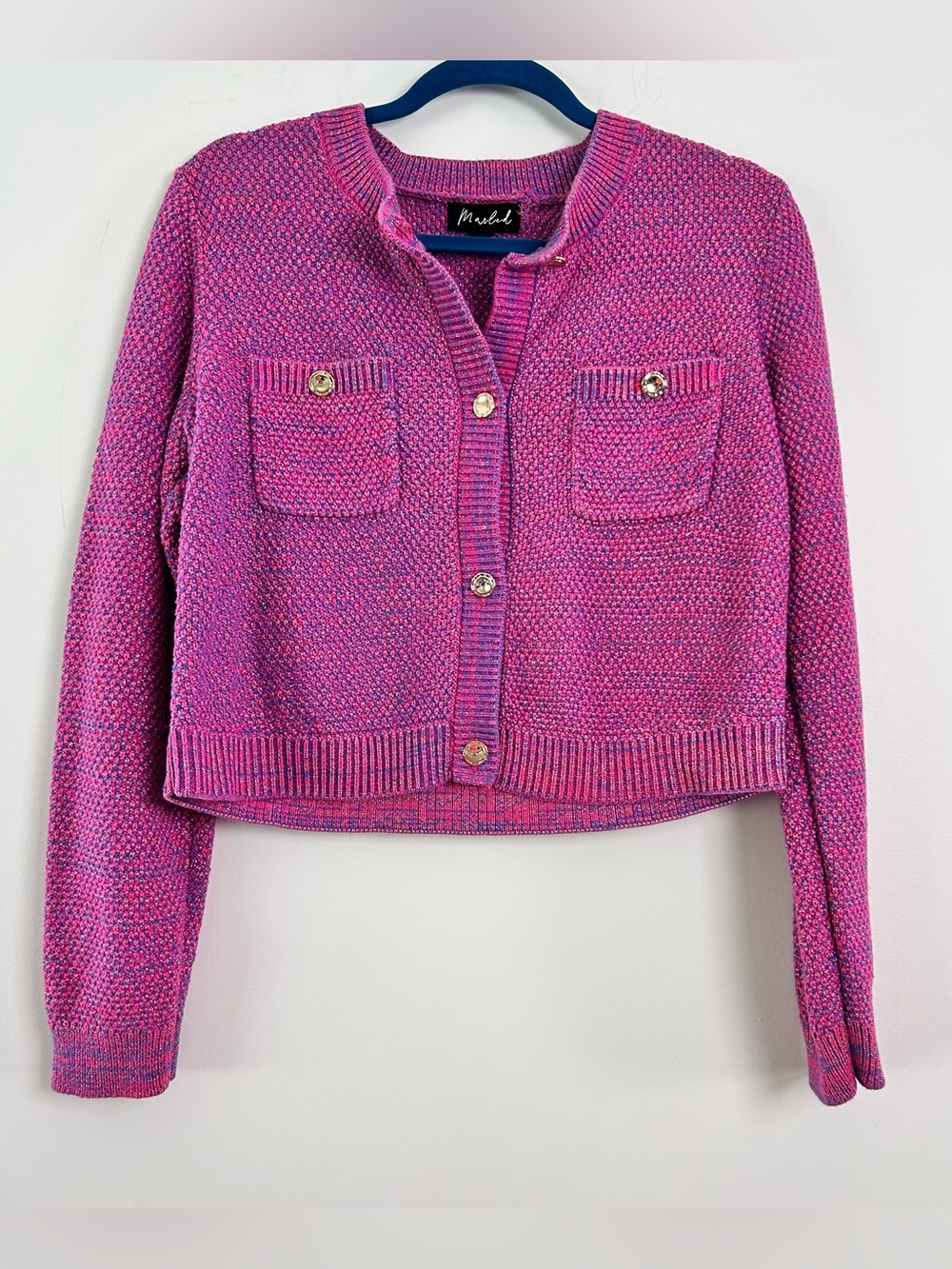 Marled|Pink and Purple Knit Cropped Button Cardigan sz M